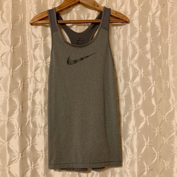 Nike Dri Fit Grey Racerback Tank Top Swoosh - Picture 1 of 10